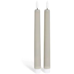 Bougie chandelle LED striée grise x2