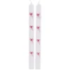 Bougie chandelle x2 blanche motifs noeuds rouges H25cm