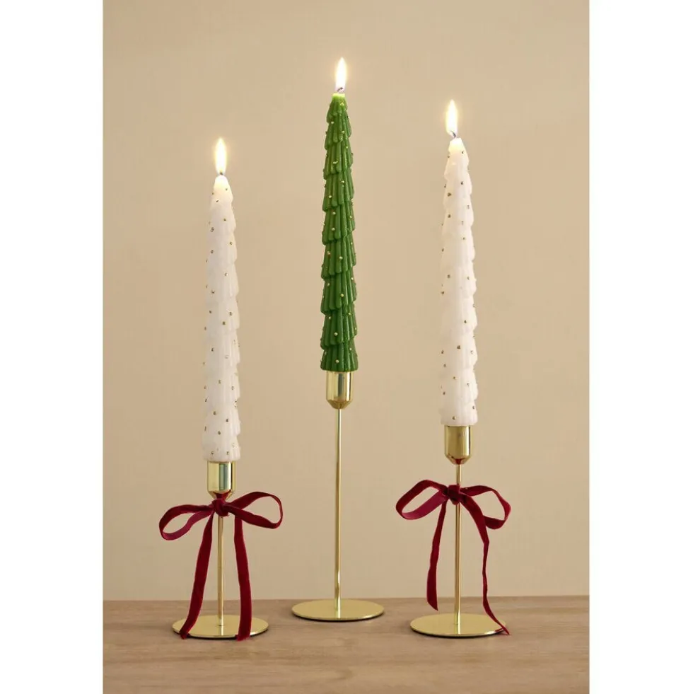 Bougie chandelle x2 forme sapin Ø4xH25cm (2 modèles)