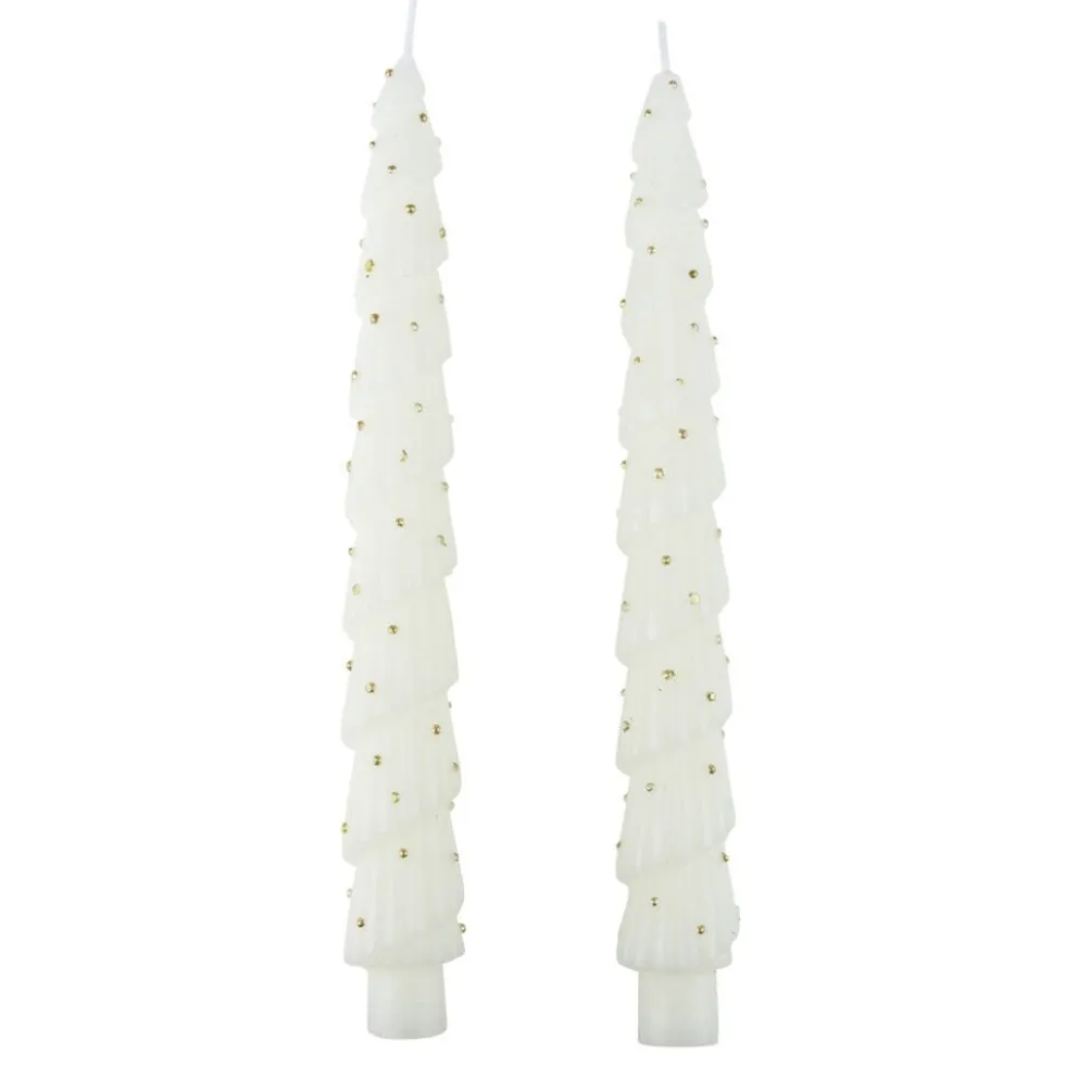Bougie chandelle x2 forme sapin Ø4xH25cm (2 modèles)