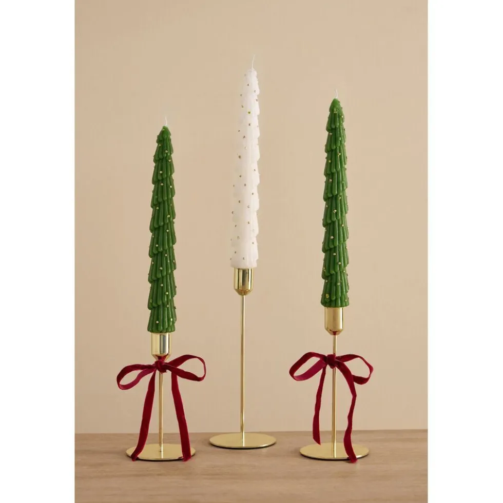 Bougie chandelle x2 forme sapin Ø4xH25cm (2 modèles)