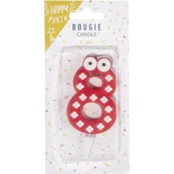 Bougie chiffre 8 cire personnage fleurs rouge et blanc H8,5cm