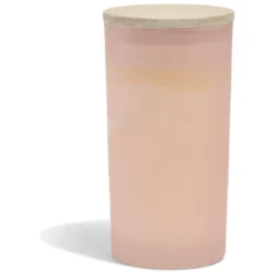 Bougie citronnelle couvercle bois verre rose Ø8xH15cm