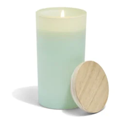 Bougie citronnelle couvercle bois verre vert Ø8xH15cm