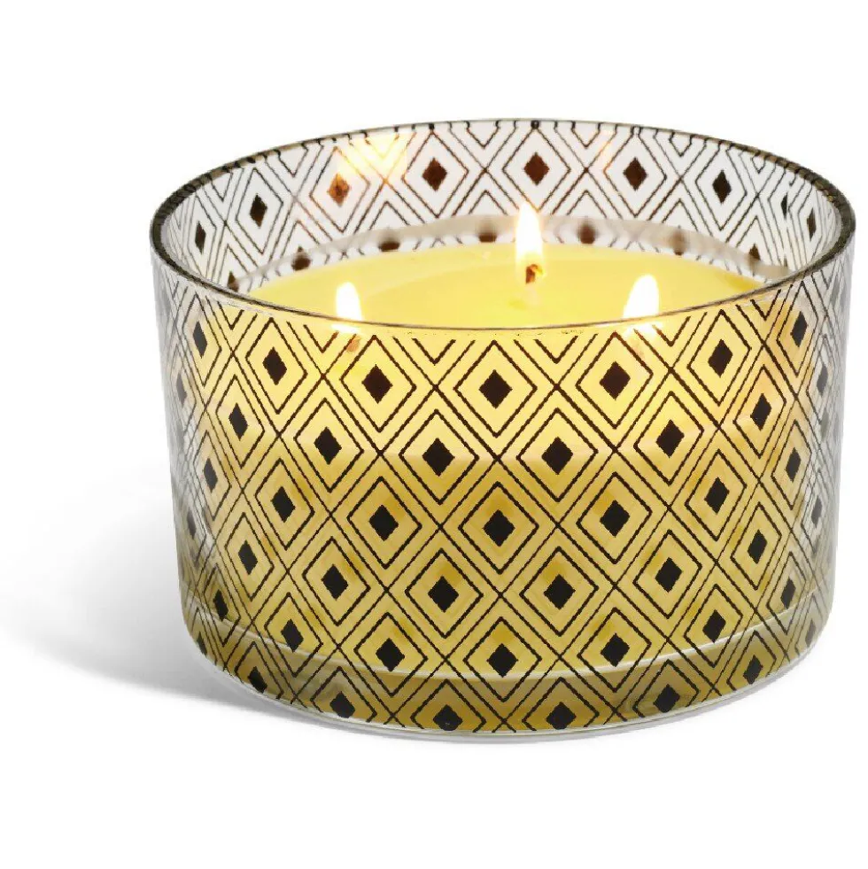 Bougie citronnelle verre 3 mèches Ø13xH8cm (4 modèles)