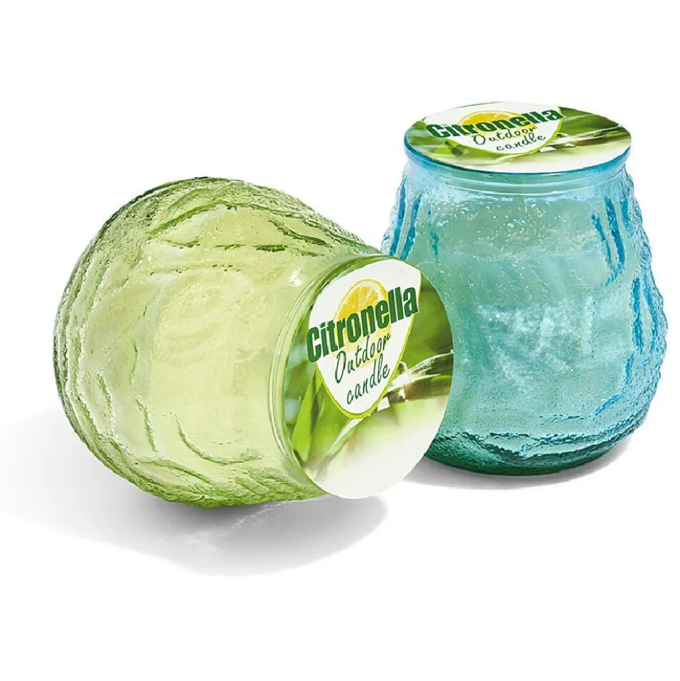 Bougie citronnelle verre relief Ø9xH10cm (2 modèles)