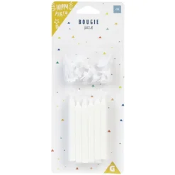 Bougie d'anniversaire blanc avec support x 12