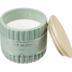 Bougie dans pot céramique et bambou Ø9xH8cm