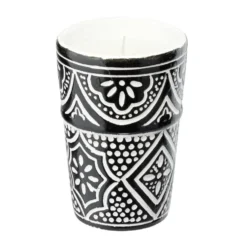 Bougie dans pot céramique 23H motif Beldi Ø7xH10cm (3 modèles)