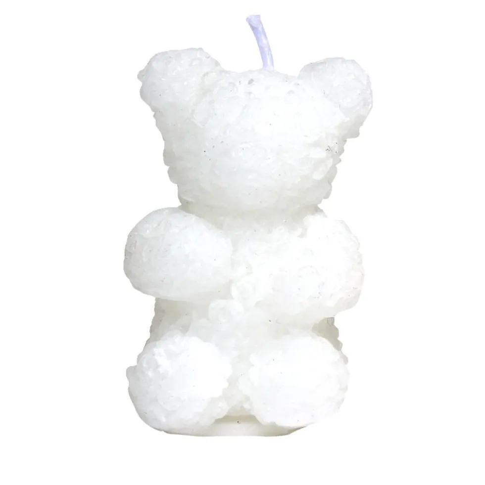 Bougie forme oursons relief fleurs 4x5xH6,5cm (2 modèles)