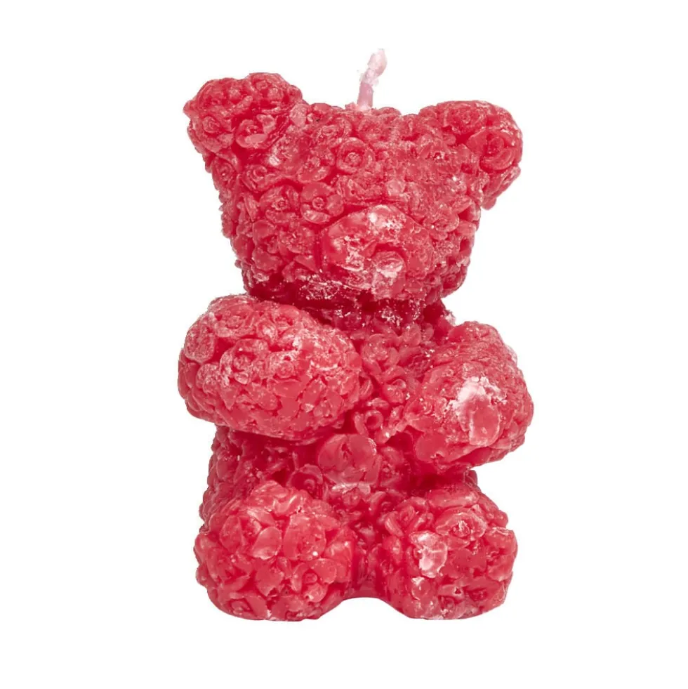 Bougie forme oursons relief fleurs 4x5xH6,5cm (2 modèles)
