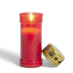Bougie funéraire 55H rouge et doré Ø6xH16,5cm