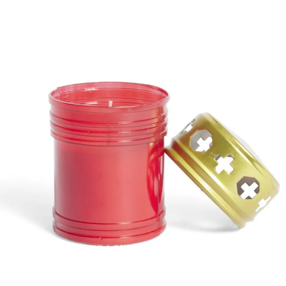 Bougie funéraire rouge et doré Ø6xH10cm