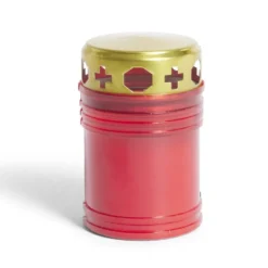 Bougie funéraire rouge et doré Ø6xH10cm