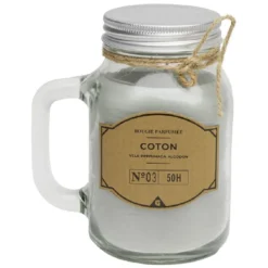 Bougie grise dans mug en verre avec couvercle - Senteur coton