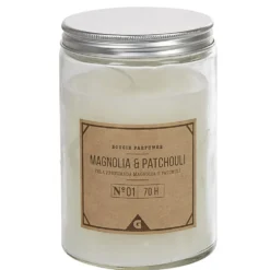 Bougie grise dans pot en pvc couvercle senteur magnolia patchouli