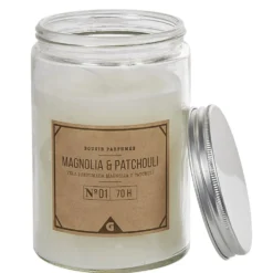Bougie grise dans pot en pvc couvercle senteur magnolia patchouli
