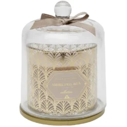 Bougie parfumée beige sous cloche transparent doré