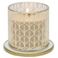 Bougie parfumée beige sous cloche transparent doré