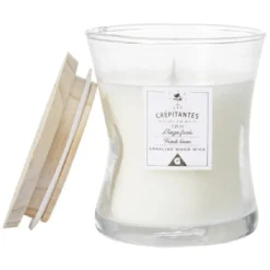 Bougie parfumée blanche Les crépitantes senteur linge frais 18H