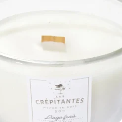 Bougie parfumée blanche Les crépitantes senteur linge frais 50H