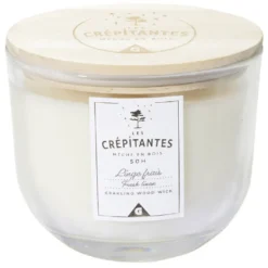 Bougie parfumée blanche Les crépitantes senteur linge frais 50H