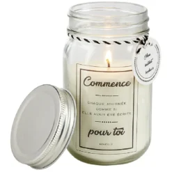 Bougie parfumée dans bocal en verre avec message