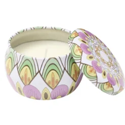 Bougie parfumée dans pot métal motif indien coloré 10H (3 modèles)