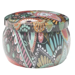 Bougie parfumée dans pot métal motif indien coloré 10H (3 modèles)