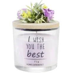 Bougie parfumée dans verre couvercle bois fleur message Ø8xH11cm