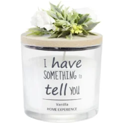 Bougie parfumée dans verre couvercle bois fleur message Ø8xH11cm
