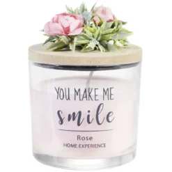 Bougie parfumée dans verre couvercle bois fleur message Ø8xH11cm