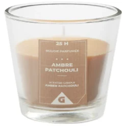 Bougie parfumée dans verre senteur ambre patchouli Ø9xH8,3cm 25H