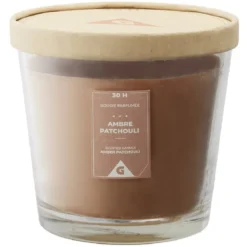 Bougie parfumée dans verre senteur ambre patchouli Ø13,5xH12,5cm 30H