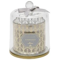 Bougie parfumée grise sous cloche transparent doré