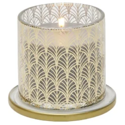 Bougie parfumée grise sous cloche transparent doré