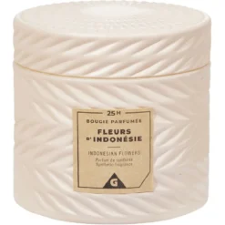 Bougie parfumée ivoire design relief senteur fleurs d'Indonésie 25H