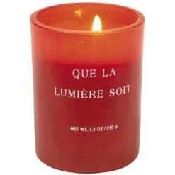Bougie parfumée orange dans verre avec message imprimé