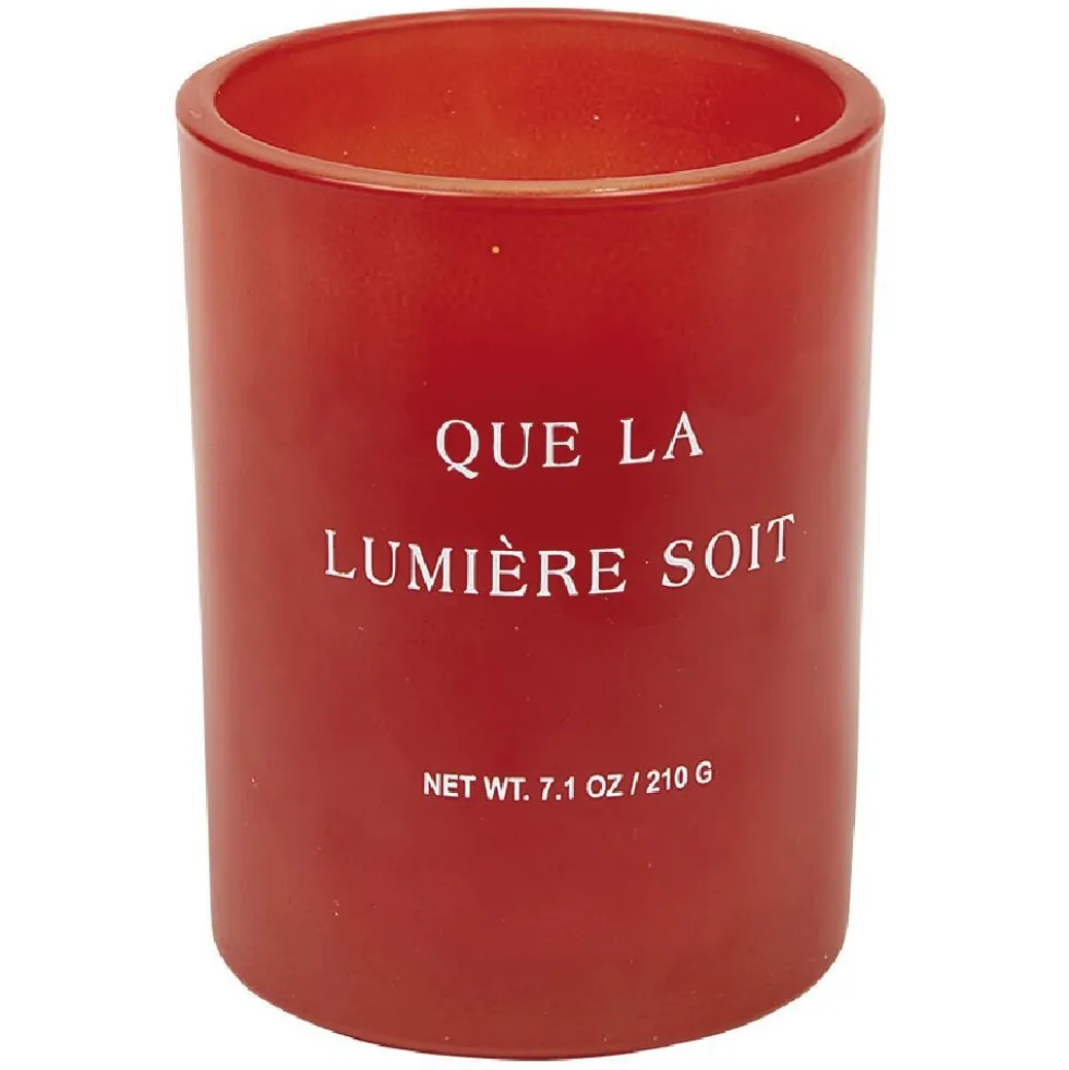 Bougie parfumée orange dans verre avec message imprimé