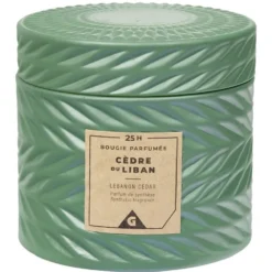 Bougie parfumée vert design relief senteur cèdre du Liban 25H