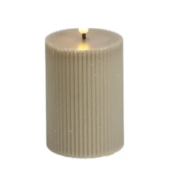 Bougie pilier à LED striée gris Ø7xH10cm