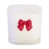 Bougie pot en verre strié avec noeud décoratif 7x7xH6,5cm (2 modèles blanc ou rose)