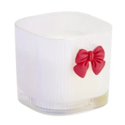Bougie pot en verre strié avec noeud décoratif 7x7xH6,5cm (2 modèles blanc ou rose)
