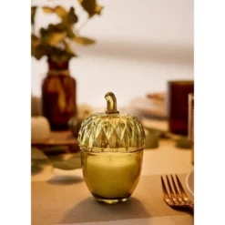 Bougie pot forme gland verre coloré Ø7xH11,5cm (2 modèles rouge ou doré)