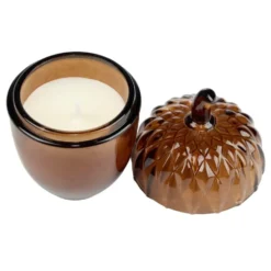 Bougie pot forme gland verre coloré Ø7xH11,5cm (2 modèles rouge ou doré)