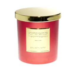 Bougie ronde avec couvercle dans verre métallisé rouge H9cm