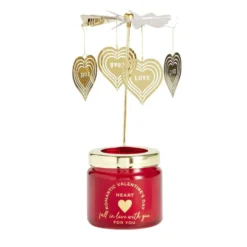 Bougie Saint Valentin dans verre rouge couvercle doré Ø6xH6cm