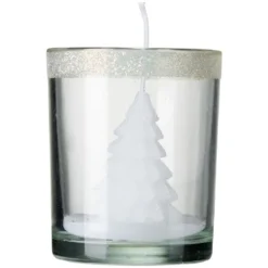 Bougie sapin de Noël dans verre Ø6,2xH7,5cm