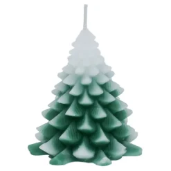 Bougie sapin Noël vert et blanc Ø7xH9cm