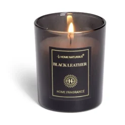 Bougie senteur cuir dans pot en verre Ø6,4xH7,9cm noir